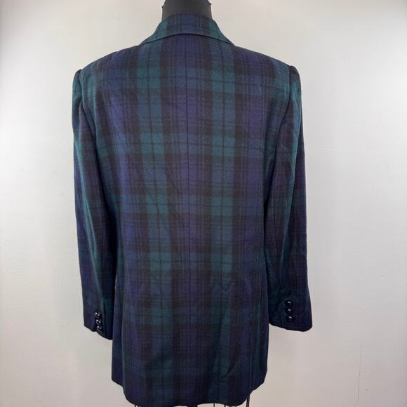 VINTAGE Giorgio Sant'Angelo Blazer Wool Academia Plaid Lapel Double Breasted VTG - Picture 6 of 8